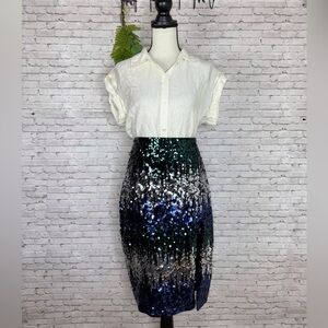 Express Sequin Pencil Skirt in Blue and Silver